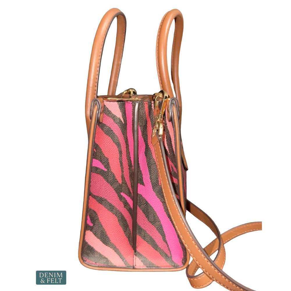 Michael Kors Maple Small Satchel Zebra Print Brown Multi Crossbody Bag Pink - Picture 5 of 15